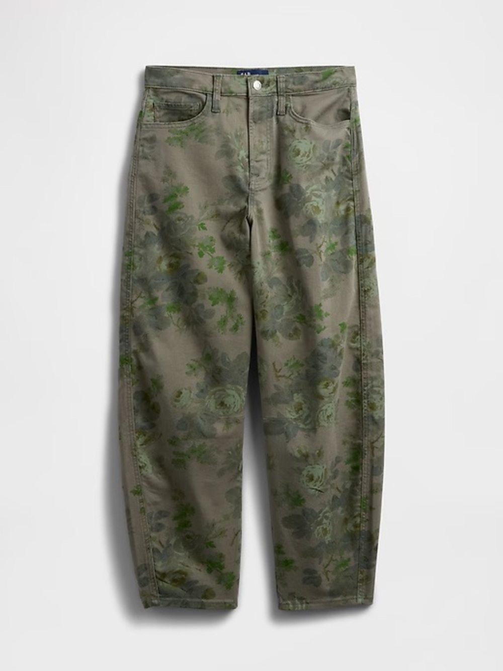 GAP Factory Olive Green Floral Barrel Jeans - Picture 3 of 8